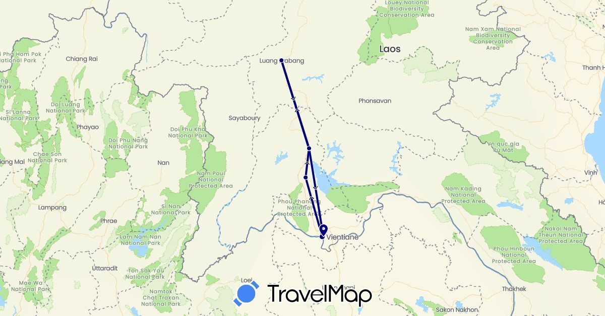 TravelMap itinerary: driving, plane in Laos (Asia)